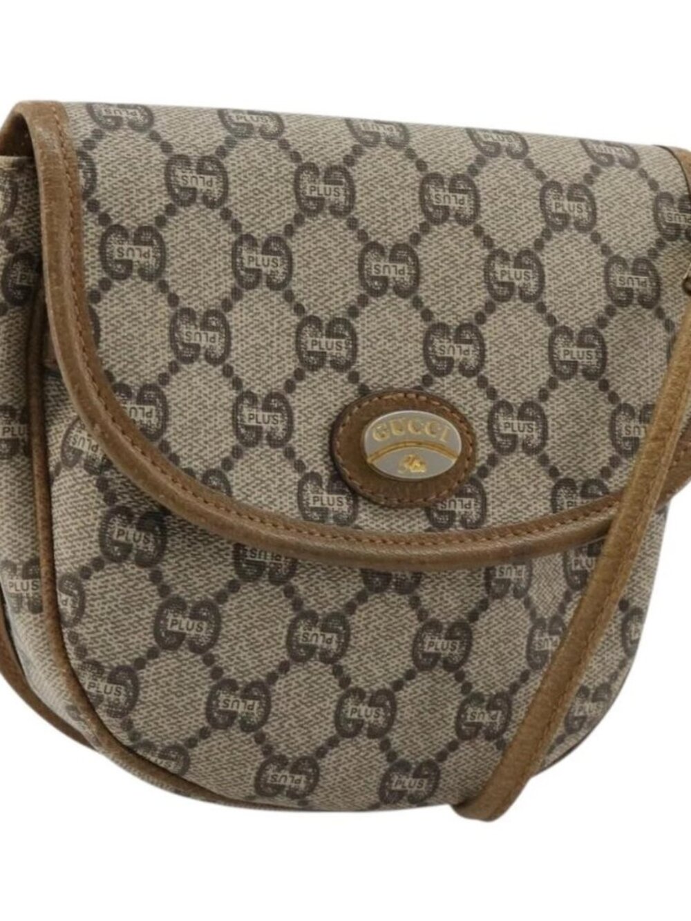 GUCCI GG Plus Supreme Shoulder Bag PVC Beige Gold Auth ka4547